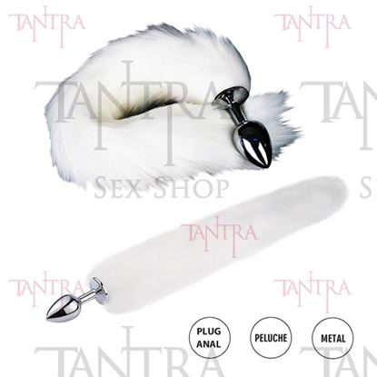 Plug anal metalico con cola de zorro blanca